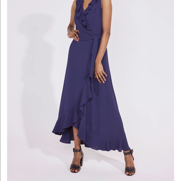 Sleeveless maxi wrap dress with ruffle detailing in a gorgeous shade of blue. - Picture 3 of 10